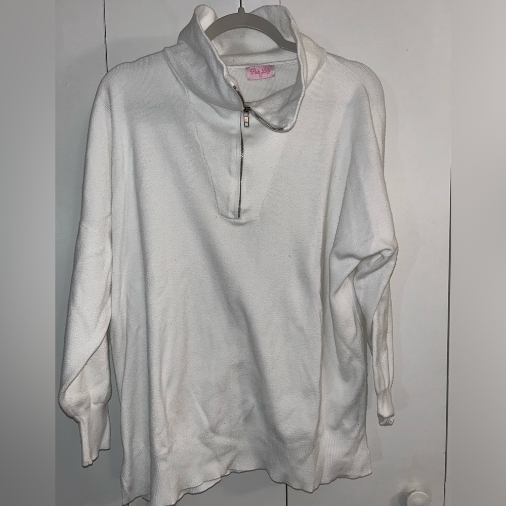 Pink Lily: Pulling Heartstrings Ivory Quarter Zip Pullover